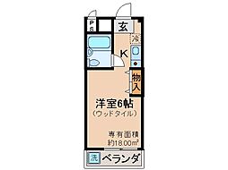 京都地下鉄東西線 御陵駅 徒歩13分の賃貸マンション 1階1Kの間取り