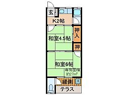 JR奈良線 木幡駅 徒歩5分の賃貸アパート 1階2Kの間取り