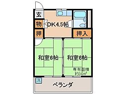 JR奈良線 城陽駅 徒歩3分の賃貸マンション 2階2DKの間取り