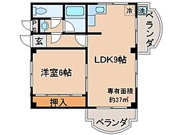 京都地下鉄東西線 椥辻駅 徒歩10分の賃貸マンション 2階1LDKの間取り