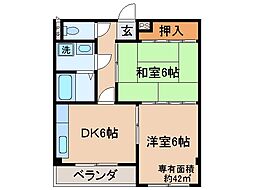 グランヴィア貴船 2DKの間取図画像