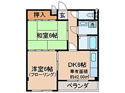 京阪本線 中書島駅 バス10分 府道横大路下車 徒歩3分の賃貸マンション 2階2DKの間取り