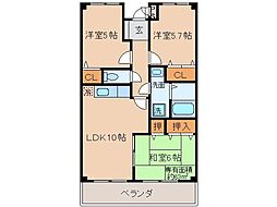 近鉄京都線 大久保駅 徒歩14分の賃貸マンション 3階3LDKの間取り