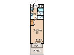 京阪宇治線 木幡駅 徒歩8分の賃貸マンション 1階1Kの間取り