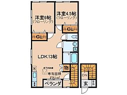 京都地下鉄東西線 石田駅 徒歩11分の賃貸アパート 2階2LDKの間取り