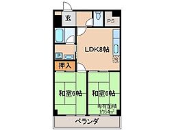 近鉄京都線 小倉駅 徒歩3分の賃貸マンション 4階2LDKの間取り