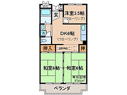 近鉄京都線 伊勢田駅 徒歩10分の賃貸マンション 2階3DKの間取り
