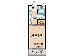 京阪宇治線 木幡駅 徒歩1分の賃貸マンション 2階1Kの間取り