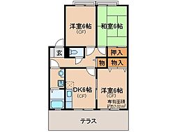 JR奈良線 木幡駅 徒歩6分の賃貸アパート 1階3DKの間取り