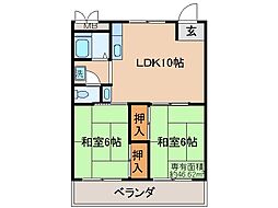 近鉄京都線 向島駅 徒歩12分の賃貸マンション 2階2LDKの間取り