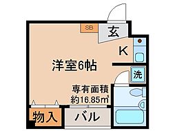 京都地下鉄東西線 椥辻駅 徒歩1分の賃貸マンション 5階ワンルームの間取り