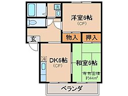 京都地下鉄東西線 御陵駅 徒歩15分の賃貸アパート 1階2DKの間取り