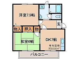 京阪京津線 四宮駅 徒歩18分の賃貸アパート 2階2DKの間取り