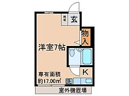 京阪本線 丹波橋駅 徒歩12分の賃貸マンション 2階ワンルームの間取り
