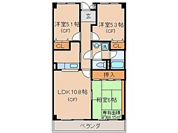 京都地下鉄東西線 小野駅 徒歩3分の賃貸マンション 3階3LDKの間取り