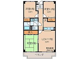 京都地下鉄東西線 小野駅 徒歩3分の賃貸マンション 7階3LDKの間取り