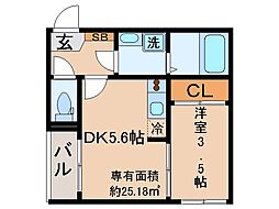 京都地下鉄東西線 石田駅 徒歩8分の賃貸アパート 3階1DKの間取り