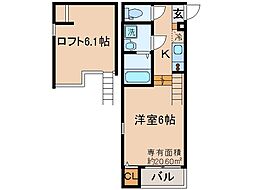 京阪京津線 四宮駅 徒歩3分の賃貸アパート 1階1Kの間取り