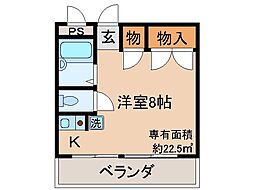 京阪本線 墨染駅 徒歩1分の賃貸マンション 3階ワンルームの間取り