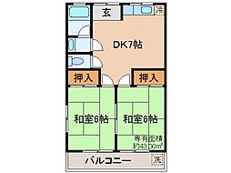 近鉄京都線 伏見駅 徒歩2分の賃貸アパート 2階2DKの間取り