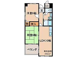 近鉄京都線 寺田駅 徒歩6分の賃貸マンション 2階2LDKの間取り