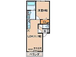 JR奈良線 黄檗駅 徒歩10分の賃貸アパート 2階1LDKの間取り