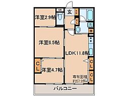 京都地下鉄東西線 椥辻駅 徒歩6分の賃貸マンション 3階3LDKの間取り