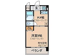 近鉄京都線 大久保駅 徒歩4分の賃貸マンション 2階1Kの間取り