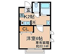 JR奈良線 新田駅 徒歩3分の賃貸マンション 3階1Kの間取り