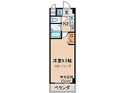京都地下鉄東西線 椥辻駅 徒歩1分の賃貸マンション 9階1Kの間取り