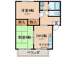京都地下鉄東西線 御陵駅 徒歩15分の賃貸アパート 2階2DKの間取り