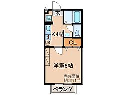 京都地下鉄東西線 御陵駅 徒歩4分の賃貸アパート 1階1Kの間取り