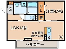 京都地下鉄東西線 東野駅 徒歩18分の賃貸アパート 2階1LDKの間取り