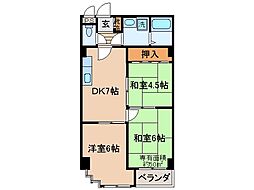 京都地下鉄東西線 椥辻駅 徒歩16分の賃貸マンション 3階3DKの間取り