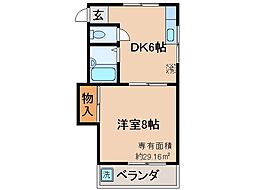 京阪本線 丹波橋駅 徒歩7分の賃貸マンション 2階1DKの間取り