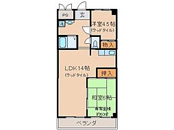 京阪本線 墨染駅 徒歩4分の賃貸マンション 4階2LDKの間取り