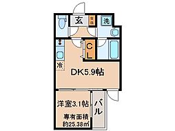 JR東海道・山陽本線 山科駅 徒歩12分の賃貸マンション 2階1DKの間取り