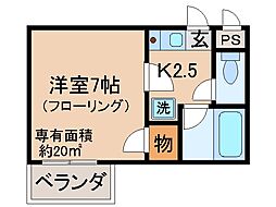 JR奈良線 新田駅 徒歩2分の賃貸マンション 1階1Kの間取り
