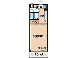 JR奈良線 城陽駅 徒歩5分の賃貸マンション 2階1Kの間取り