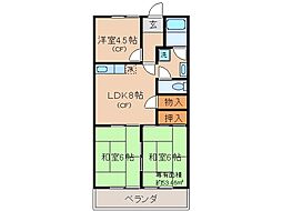 京都地下鉄東西線 椥辻駅 徒歩14分の賃貸マンション 3階3LDKの間取り
