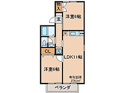 JR奈良線 JR藤森駅 徒歩11分の賃貸アパート 1階2LDKの間取り