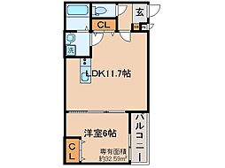 京都地下鉄東西線 椥辻駅 徒歩8分の賃貸アパート 2階1LDKの間取り