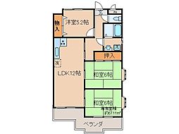 京都地下鉄東西線 東野駅 徒歩15分の賃貸マンション 2階3LDKの間取り