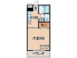 京都地下鉄東西線 東野駅 徒歩19分の賃貸アパート 2階1Kの間取り