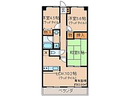 近鉄京都線 富野荘駅 徒歩12分の賃貸マンション 2階3LDKの間取り