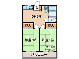 JR奈良線 新田駅 徒歩11分の賃貸アパート 1階2DKの間取り