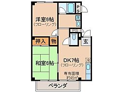 JR奈良線 JR藤森駅 徒歩1分の賃貸マンション 1階2DKの間取り
