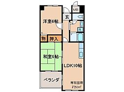 近鉄京都線 寺田駅 徒歩6分の賃貸マンション 1階2LDKの間取り