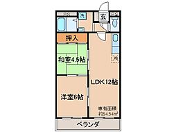 京都地下鉄東西線 椥辻駅 徒歩19分の賃貸マンション 2階2LDKの間取り