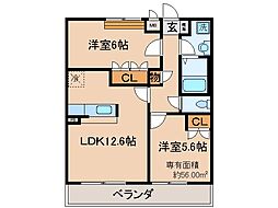 京都地下鉄東西線 小野駅 徒歩22分の賃貸アパート 2階2LDKの間取り